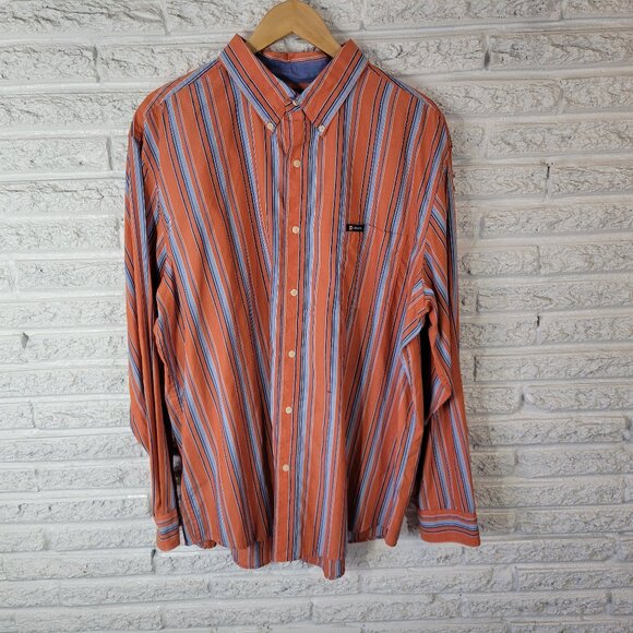 Chaps Easy Care Men Shirt XXL Long Sleeve Orange Gray Stripe STR116E - Picture 1 of 9